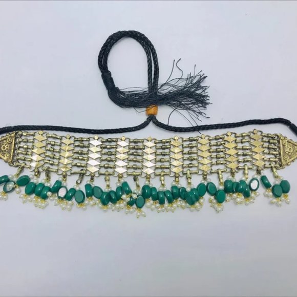 Woven Pearl Afghan Choker Necklace With Pearls and Beads, Tribal Afghan Choker - Picture 3 of 4